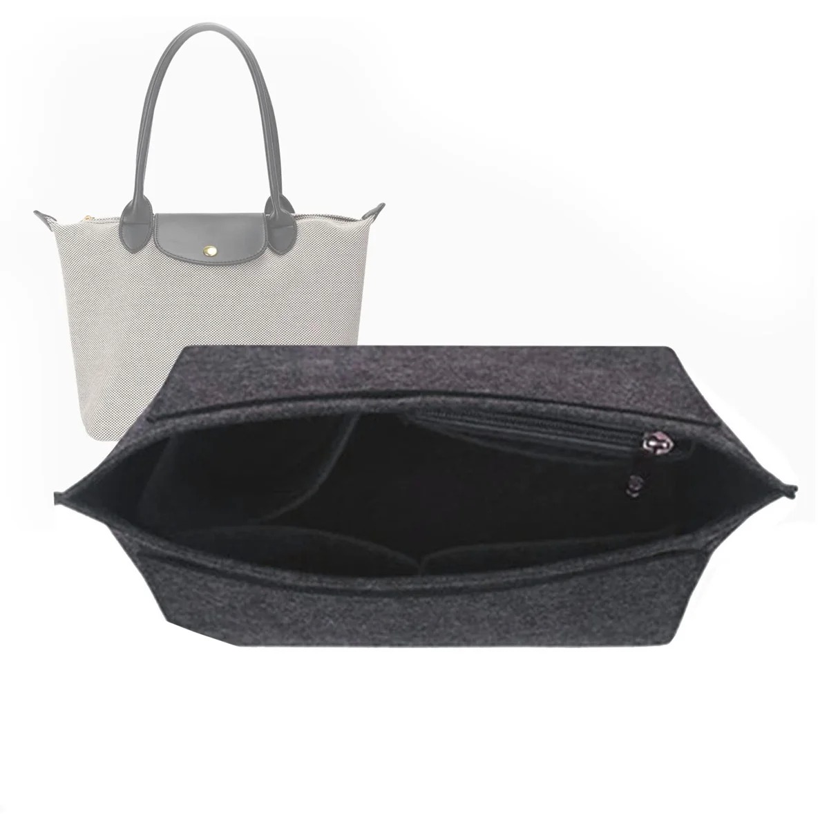 Filcowa torba z wkładką pasuje do torebki Longchamp torba z wkładką filcowa kosmetyczka wsparcie podróżna przenośna wkładka do torebki organizator: M / Black