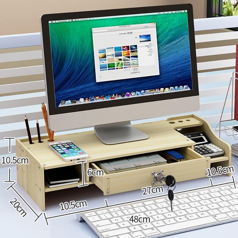 Desk-Holder Shelf Wooden Desktop Holder Computer Monitor Stand Multi-function Laptop Desk Holder With Cabinet Computer Riser: A