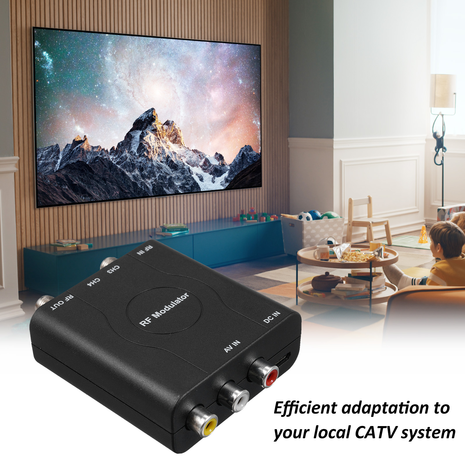 HF-Modulator AV-HF-Wandler NTSC Ch3/Ch4-Kanäle Video-Eingangs Adapter HD-UKW-Demodulator-Konverter für Catv-System