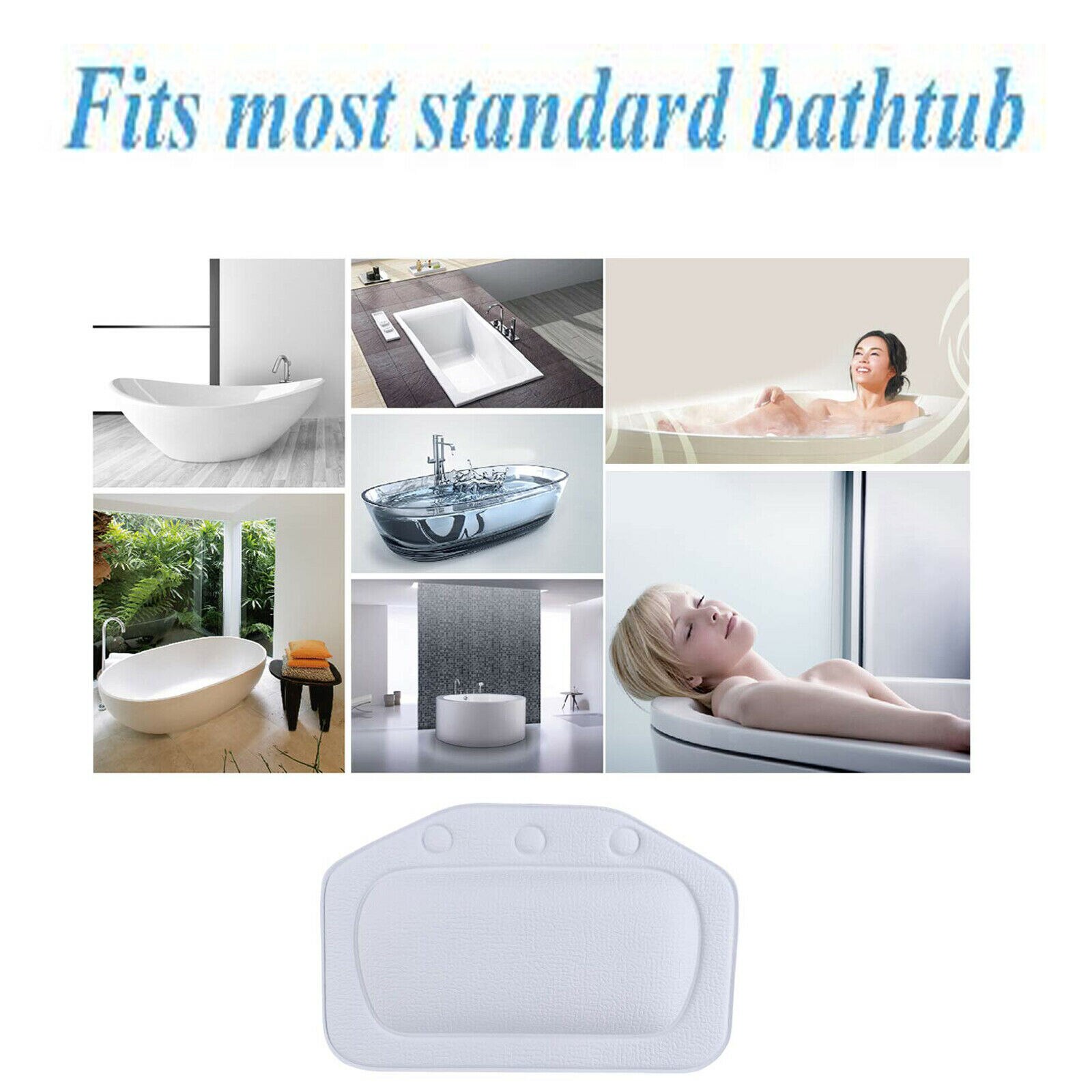 Waterproof Bath Pillow Cushion Non Slip Suction Cups for Spa &amp; Bathtub Headrest