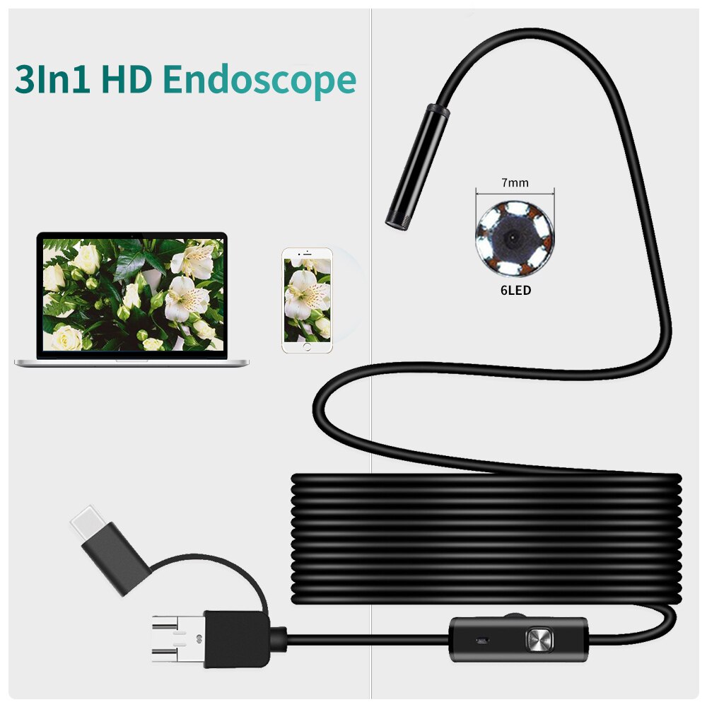 Dodosee 7mm Lens USB Endoscope Camera Waterproof Flexible Wire Snake Tube Inspection Borescope For OTG Compatible Android Phones