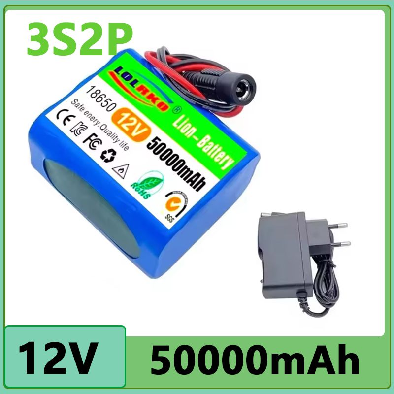 Batería de 12V 50000mah 18650 Li-ion 50Ah baterías recargables con paquetes de baterías de litio BMS Placa de protección + cargador de 12,6 V