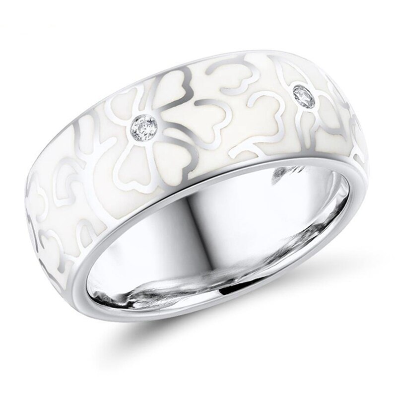 Sieraden Set Voor Vrouwen Emaille Witte Bloem Cz Ring Oorbellen Hanger Mode-sieraden: only ring size 8