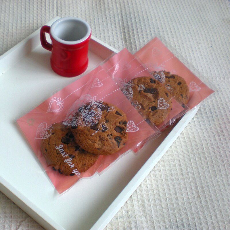 100 st rosa självhäftande plastpåsar för godis-cooike-förpackningspåse återförslutningsbara brevpapperskuvert kontor skolmaterial