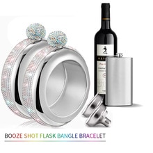 Bracelet Bangle Flask 304 Stainless Steel with Handmade Crystal Bracelet jug Women Men Party Flask Hidden Liquor Flask 3.5oz D25