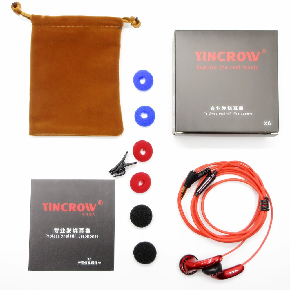 RED YINCROW X6 3.5mm In-ear Earphones flat head earbuds fever HIFI Earphone without Mic for iphone