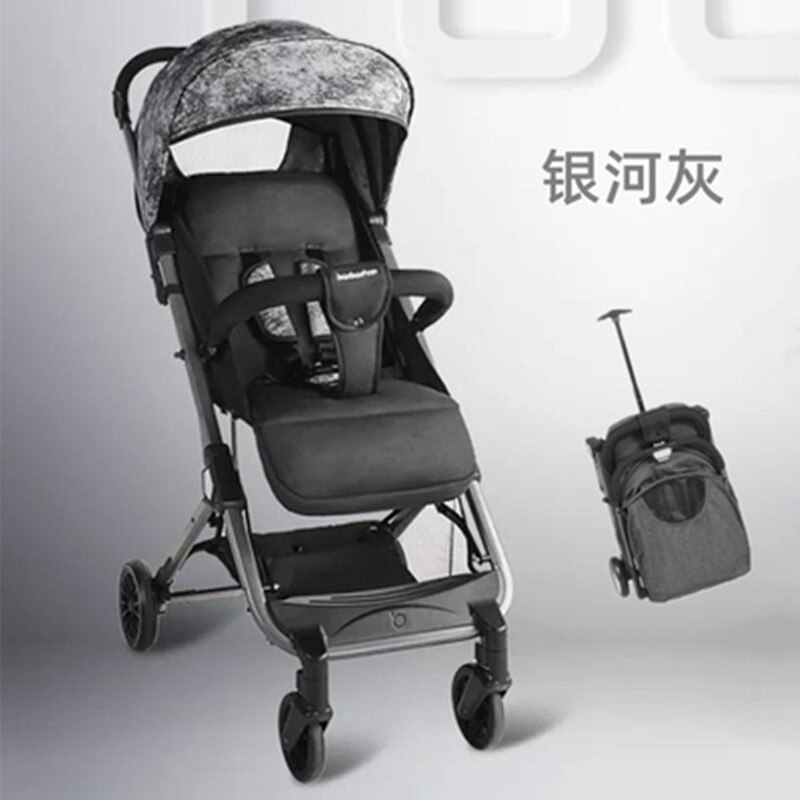 Baby stroller is light, foldable, sits, lie down, small height landscape with trolley, tri-fold bb stroller: Dark Grey