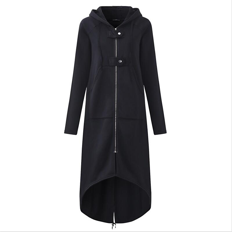 Gabardina con capucha y manga larga para otoño, abrigo largo de terciopelo negro con cremallera, talla grande 5xl, abrigo para mujer, ropa de abrigo: Negro / Yo