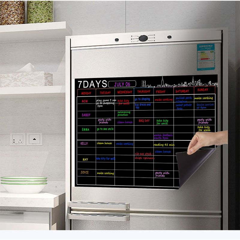Planificador semanal de pizarra blanca magnética grande seca de 7 días y organizador de lista de comestibles para refrigerador de cocina con 8 plumas de pc 1pc B