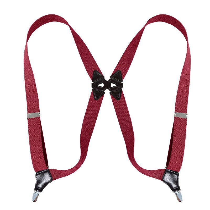 Seler til mænd sideclip style 3.5cm brede kraftige store høje justerbare elastiske hofteclips bukseseler far: Burgunder