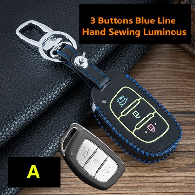 Luminosa funda para mando a distancia del coche para Hyundai IX25 IX35 I20 I30 I40 hb20 Santa Fe Creta Solaris 3 botones clave Shell: A-blue