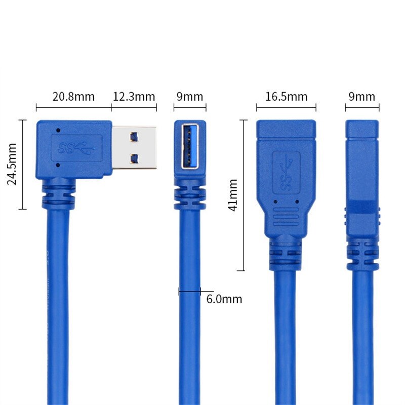 USB3. 0 Extension Cable Right Elbow USB90 Degree Data Cable USB Connection Cable Male To Female Adapter Cable 0.3M