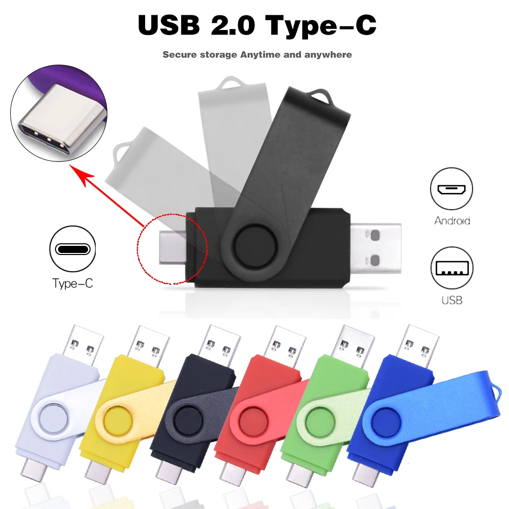 Unidad flash USB giratoria 128GB 32GB 16GB Pen Drive 256GB Pendrive 64GB 4G OTG 2 en 1 Memoria Usb Stick Tipo C Usb 2.0