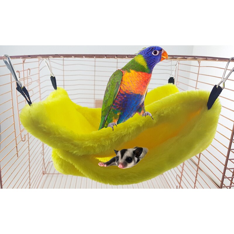 Dubbele Laag Pluche Vogel Opknoping Cave Kooi Snuggle Hut Tent Bed Parrot Opknoping Swing Bed Conure Van Stapelbed Speelgoed: yellow / S 20x15cm