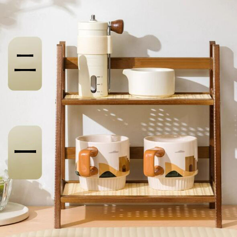 Aanrechtorganisator 2-laags koffiekophouder Multifunctionele bamboe opbergplank voor hotelappartement Kaptafel Keuken Thuis