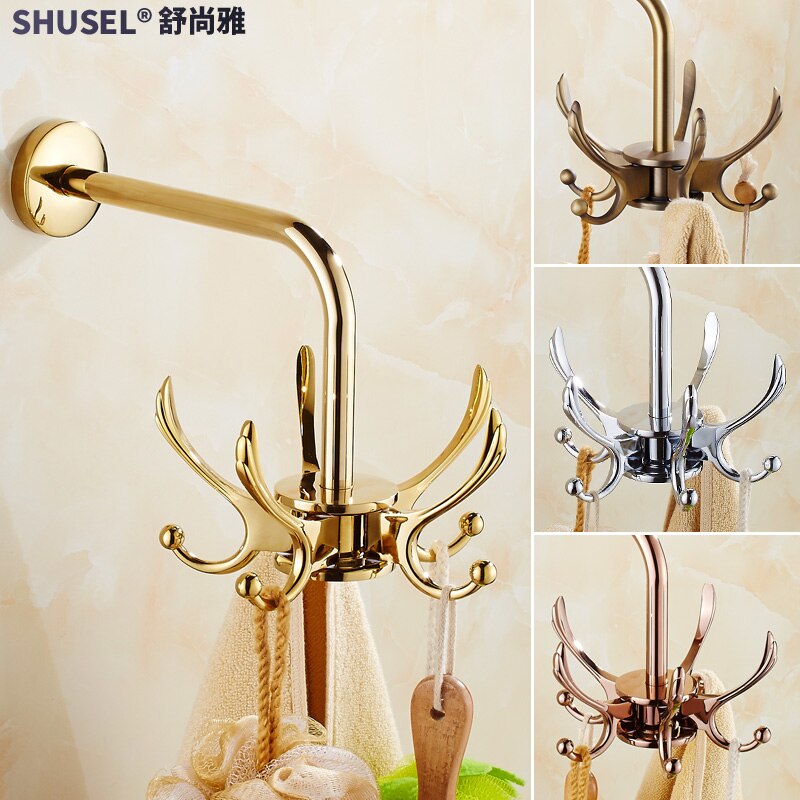 Slaapkamer Beweegbare Kleding Haak Europese Stijl Haak Kledingrek Muur Opknoping Enkele Haak Gouden Antieke Jas Rack Roterende