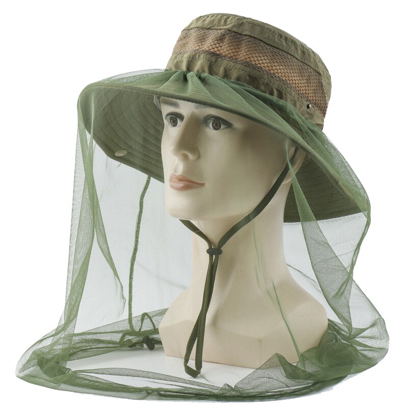 CAMOLAND-Sombrero de malla antimosquitos para hombre y mujer, sombrero de red con protección UV para el Sol, para exteriores, pesca, senderismo: Green