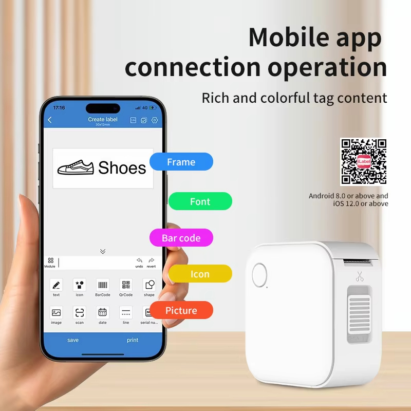 Mini Portable Label Printer Label Maker Machine Small Label Maker Pocket Sticker PrinterFor Home/Office Similar to D110/D11