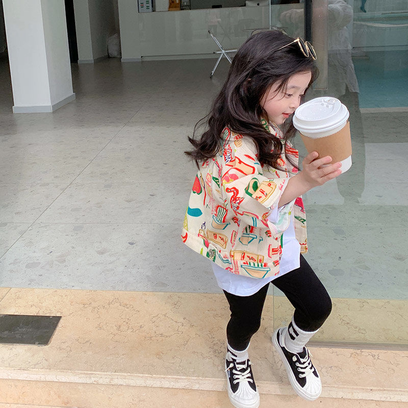 Capispalla colletto rovesciato monopetto lunghezza regolare stampa semplice comodo colorato adatto primavera bambini ragazze