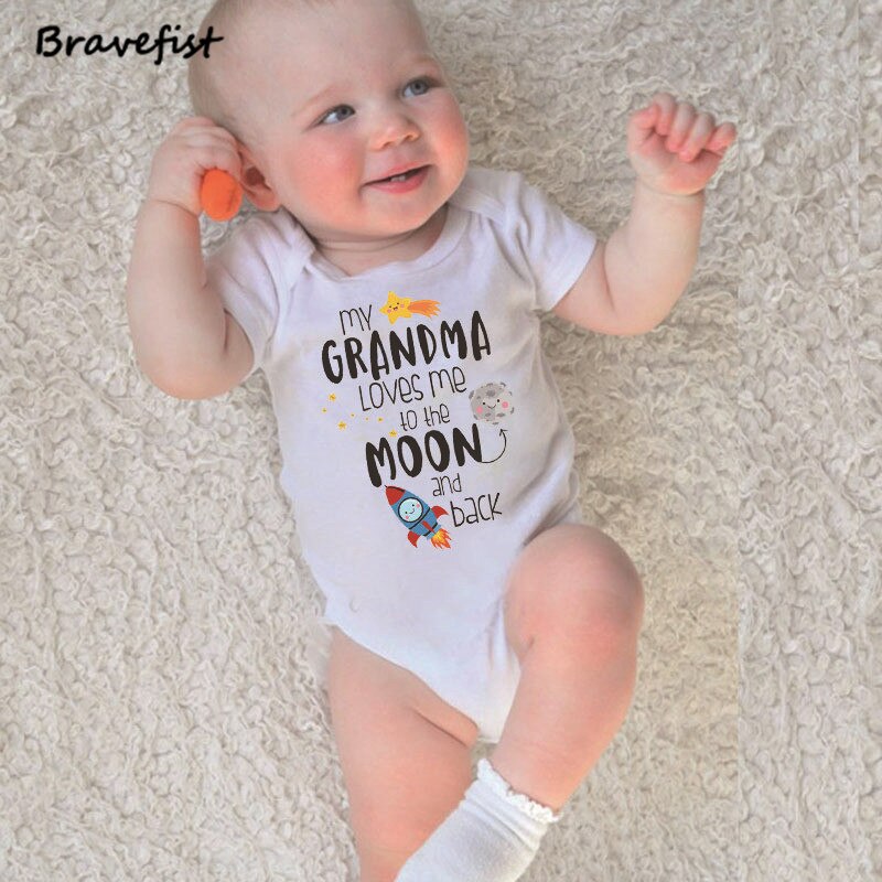 Unisex Kids Bodysuits 0-24Months Infant Outfits Grandma Loves Me To The Moon And Back Letters Print Summer Children Jumpsuits