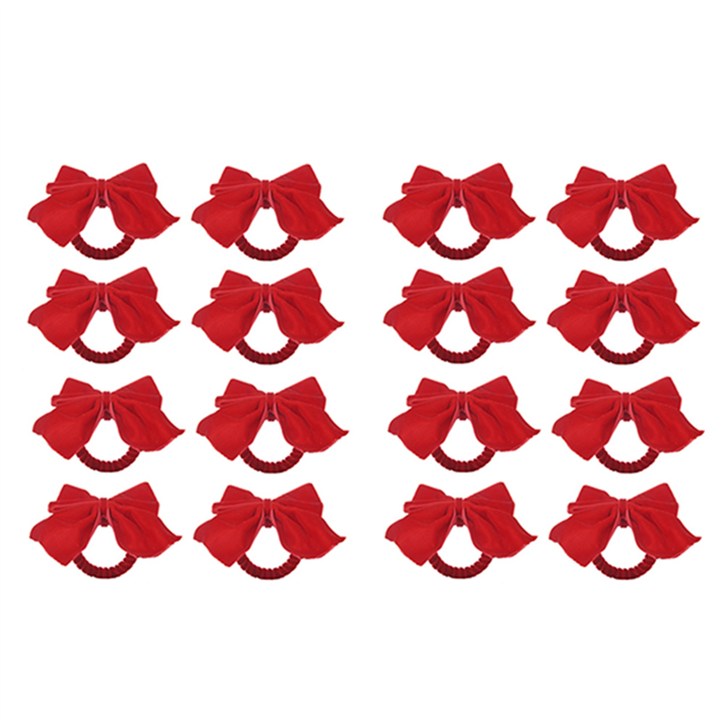 ABUN-16 Red Bow Napkin Holder Rings, Velvet Bow Xmas Napkin Holder Buckle Table Decoration For Christmas Party Dinner