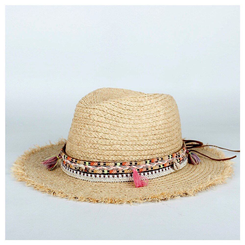 Japan raffia halm sommer kvinder rejser strand solhat dame bohemia bred skygge panama solhat solhat str. 56-58cm: Farve 4