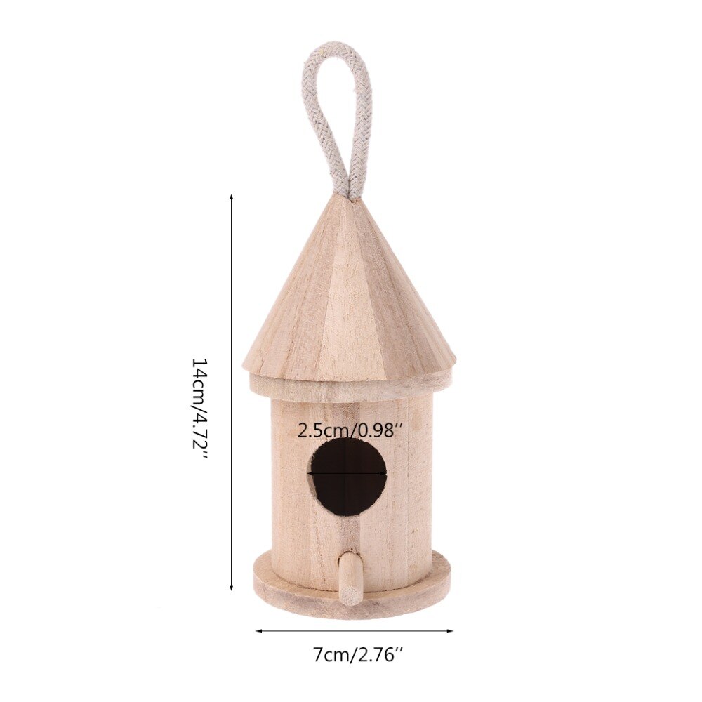 Natural Wood Bird House Hanging Nest Box Outdoor Garden Home Bird Cage