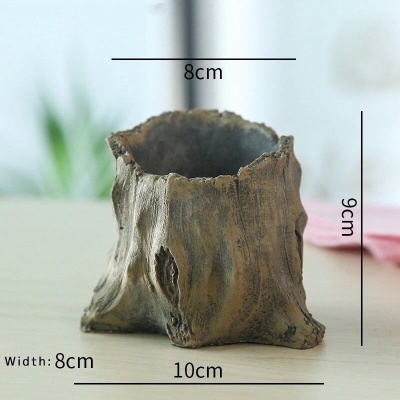 Retro Imitation Wood Pile Tree Root Wood Flower Pot Succulent Micro Landscape Plant Cement Flower Pot Special: D
