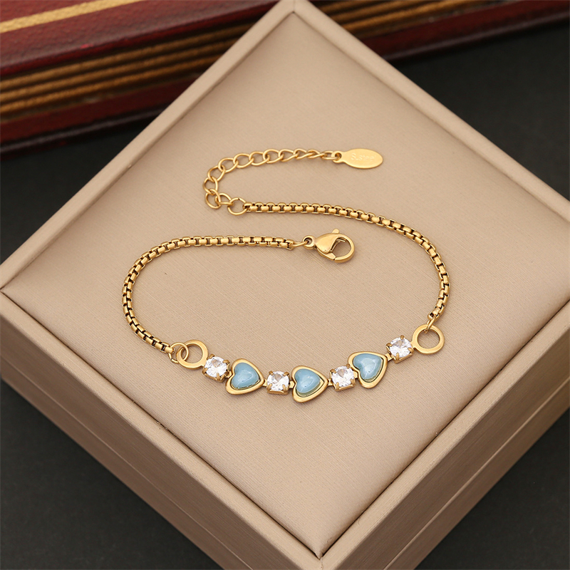 Acciaio inossidabile 316L New Fashion Fine Jewelry fresco e dolce 6 colori zircone Love Heart Shape Charm Chain bracciali per le donne: VERMEIL