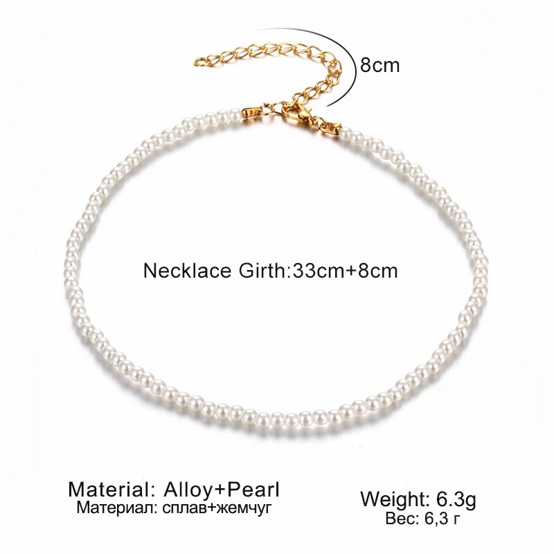 Einfache Klassische Kleine Runde Perle Halsband Halskette Kragen Schlüsselbein Kette Frauen Weiß Perlen Halskette Gold Farbe Hochzeit Schmuck