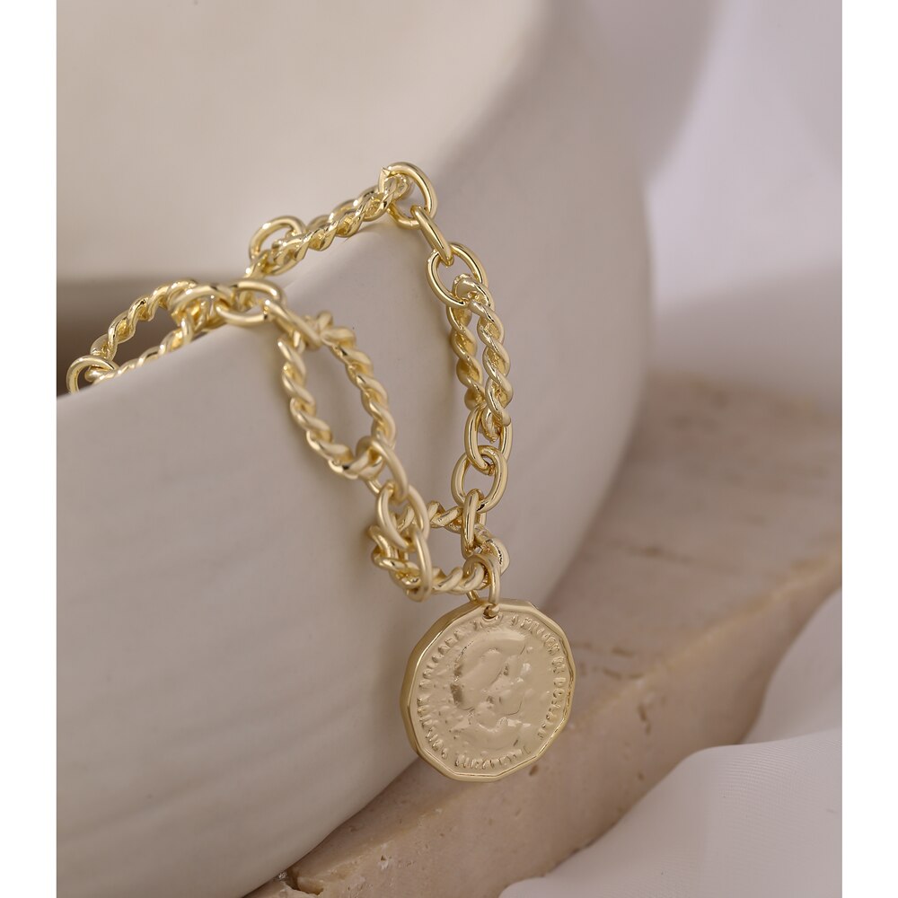 Yhpup Charm Metal Twisted Texture Bracelet Statement Gold Color Copper Geometric Wrist Bracelet Jewelry Summer Party