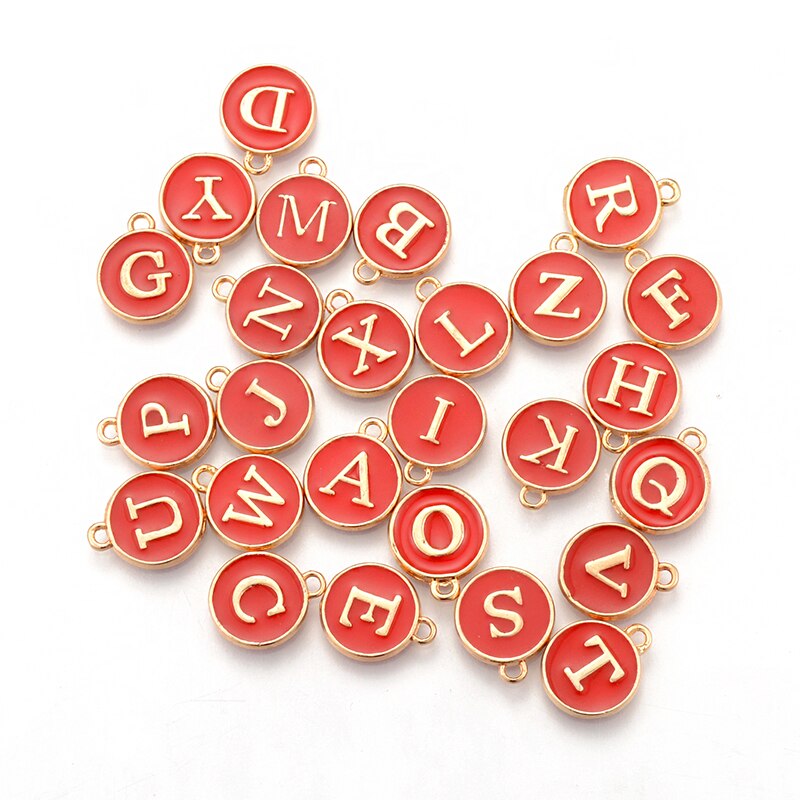 26 pièces/lot 12*14mm bijoux faisant la lettre noir blanc rose émail Alphabet lettre initiale breloques à la main pendentif pour Bracelet bricolage