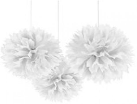 Papir pompon blomst vin ornament 25 cm- hvid