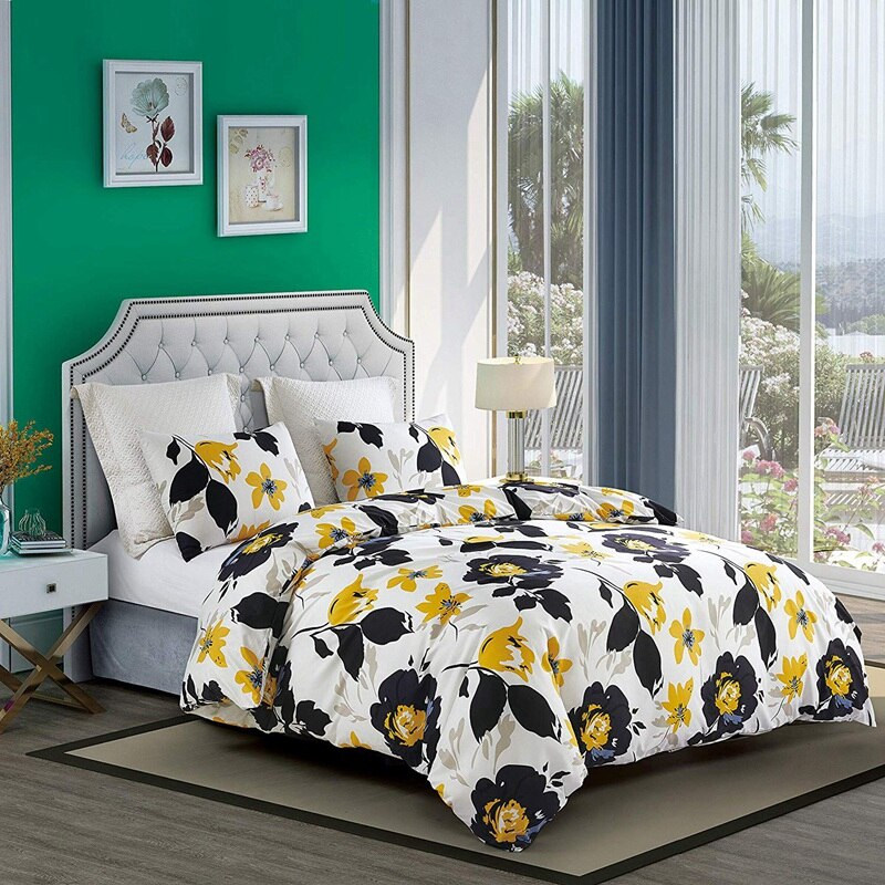 3- stykke sengetøj trykt farve dynebetræk sæt hvid sengetøj sæt blødt fiber sengetøj sæt
