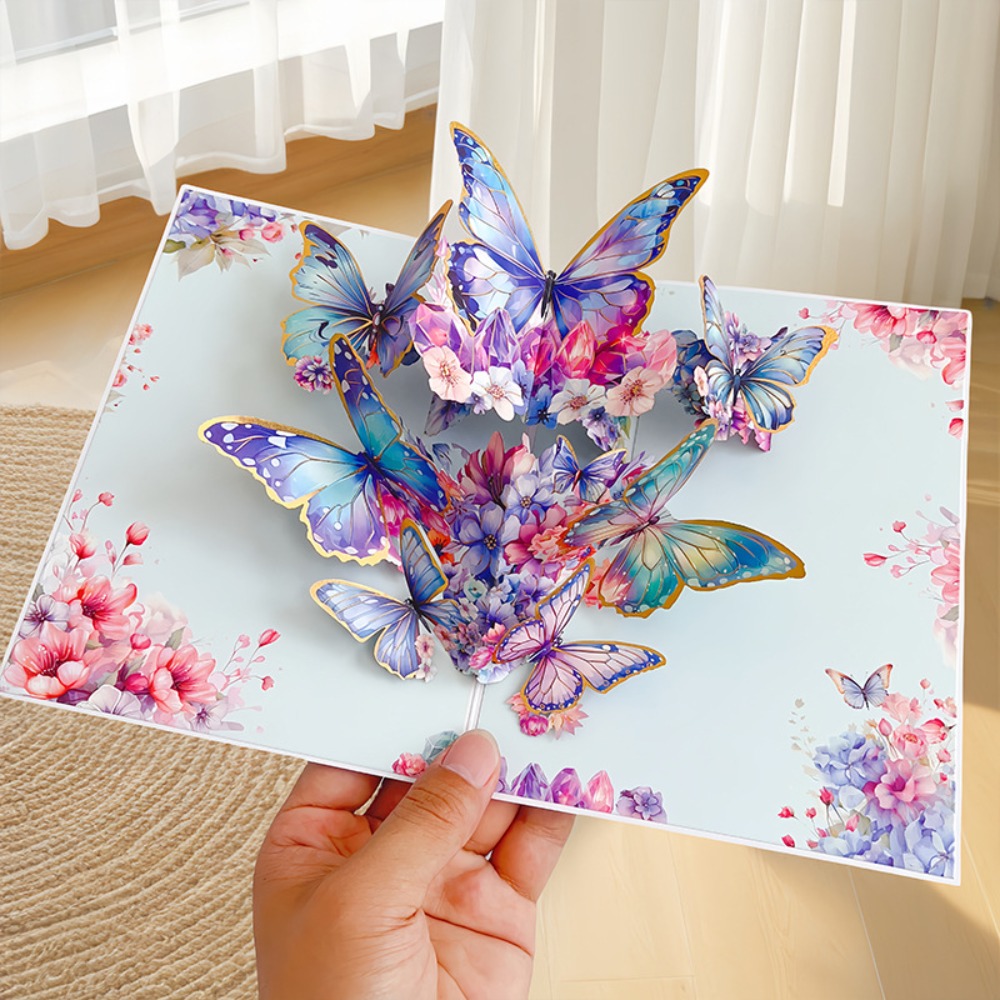 Tarjeta emergente con forma de mariposa en 3D, tarjeta de felicitación con los mejores deseos, para el día de la madre: Gris claro