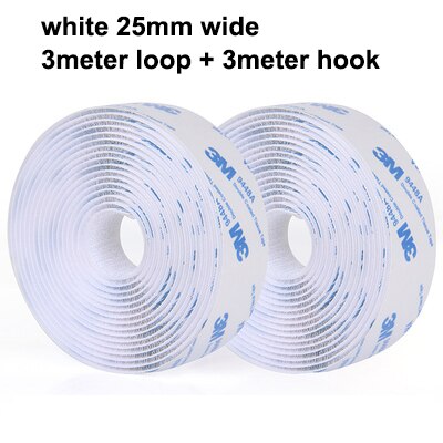 3Meter 16-100Mm Zelfklevende Klittenbandsluiting Tape Nylon Sticker Haak Lus Strips Fastener Met lijm Diy Accessoires: White 25mm