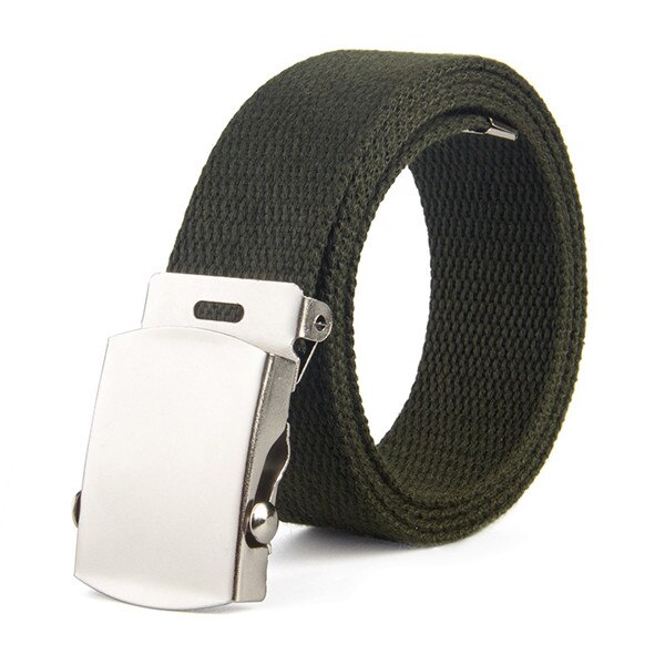 Riem modieus 9 kleuren zowel mannen als vrouwen riemen effen canvas automatische gesp riem herenriem 110cm: Legergroen