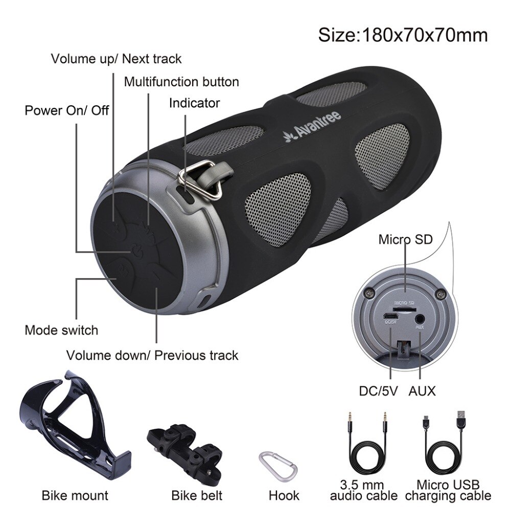 Avantree WP400 Portable Bluetooth 5.0 Bike Speaker with Bicycle Mount & SD Card Slot, 10W Powerful Enhanced Bass & Wireless NFC