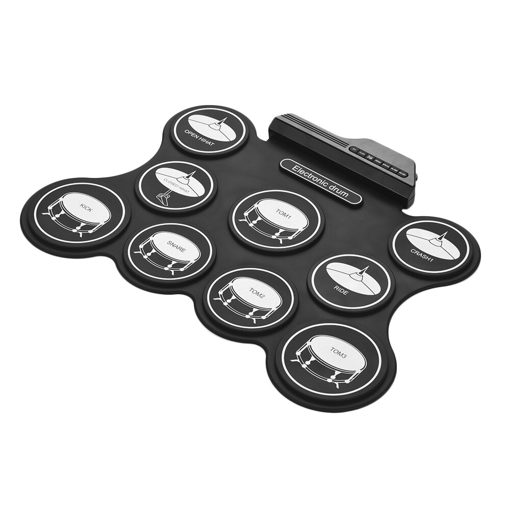 Portable Electronic Drum USB Digital Roll Up Drum Kit Set 9 Silicon Drum Pads with Drumsticks Foot Pedals for Beginners Children