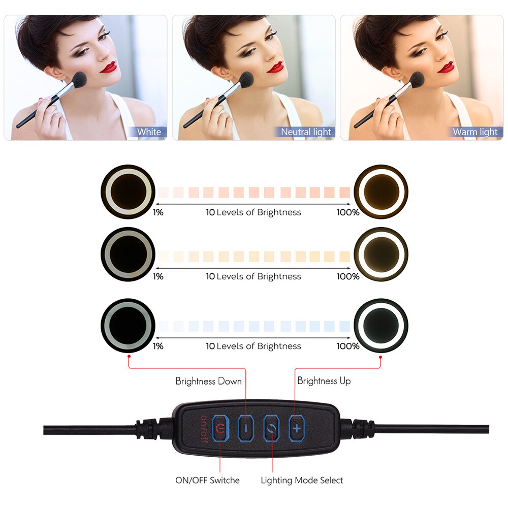 10 pollici Mini HA CONDOTTO il Video Anello Della Lampada Della Luce di Dimmable 3 Modalità di Illuminazione illuminazione anulare con il Treppiedi Del Basamento illuminazione fotografica per youtube
