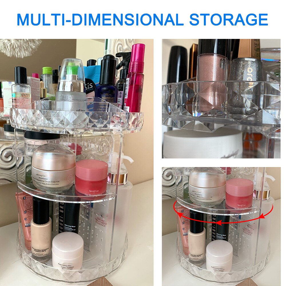 Rotating Makeup Organizer Detachable Cosmetic Storage Box Transparent Acrylic 360 Degree Rotation Multi-Function Rack