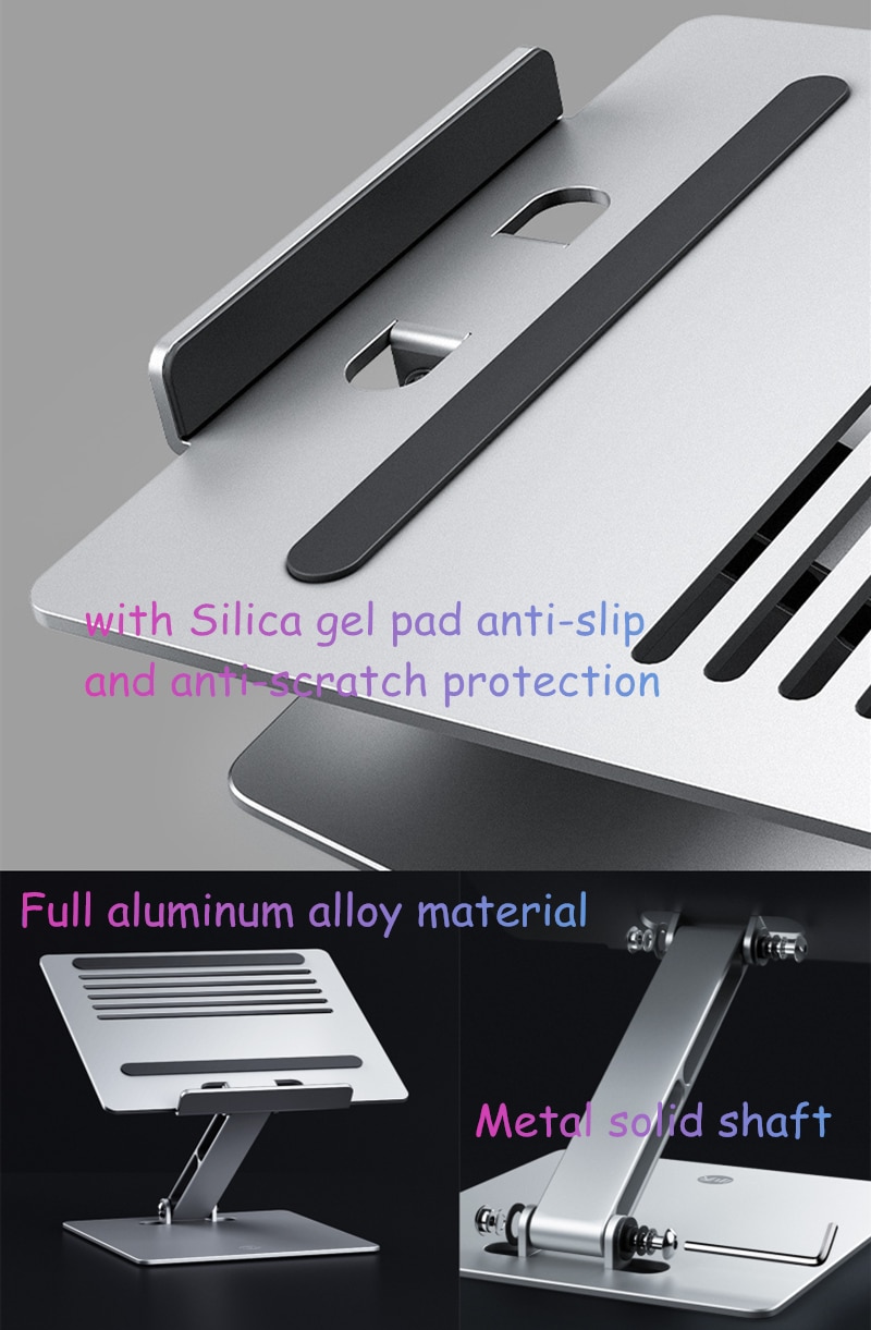 Bærbar stativ stigerør høydejusterbar aluminium sammenleggbar nettbrettstativ skrivebord notisbok kjøleholder til macbook 11-17 tommer