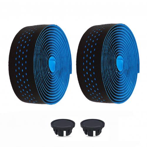 1Pair Road Bike Bicycle Handlebar Tape EVA Anti-slip Bicycle Handle Bar Tapes Wrap Cork Guideline Fixing Strap with Plugs: Blue
