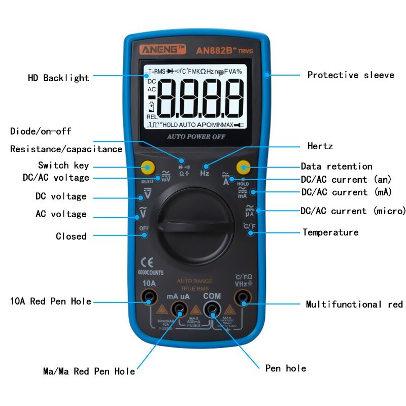 Digital Multimeter LCD DC Voltmeter Ammeter Tester Handheld Electrician Voltmeter And Ammeter