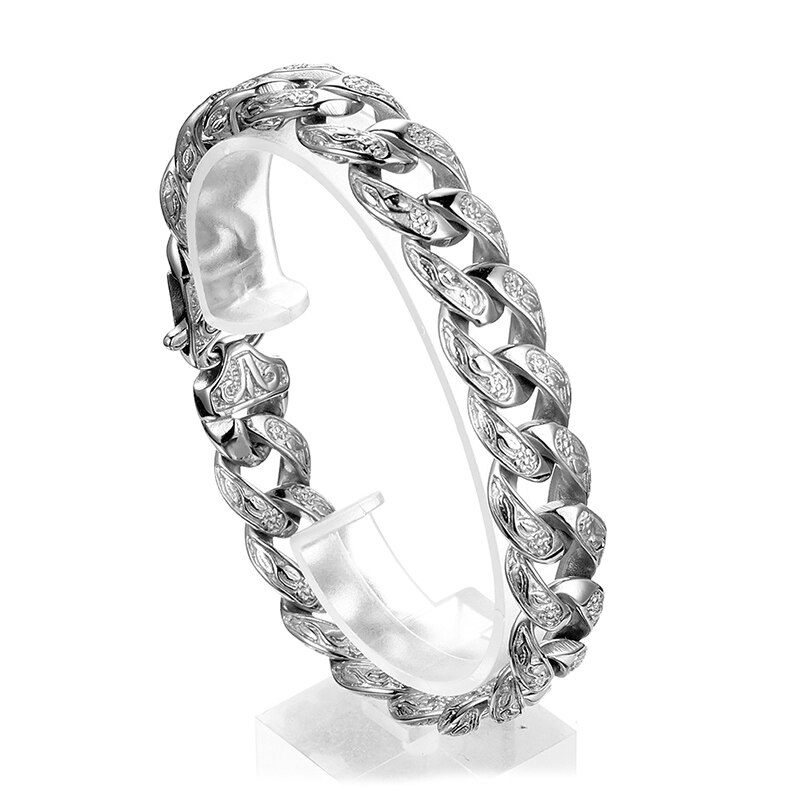 Rvs Goud/Zwarte Cubaanse Miami Ketting Link Armbanden Voor Mannen Jongens Hip Hop Rock Sieraden 15*220 Mm: Silver Color