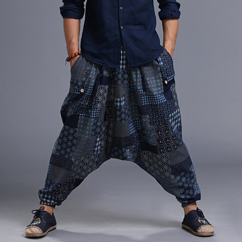 Hip Hop Japanese Streetwar Cotton Linen Harem Pants Men Women Plus Size Wide Leg Trousers Casual Pants Cross-pants: Three