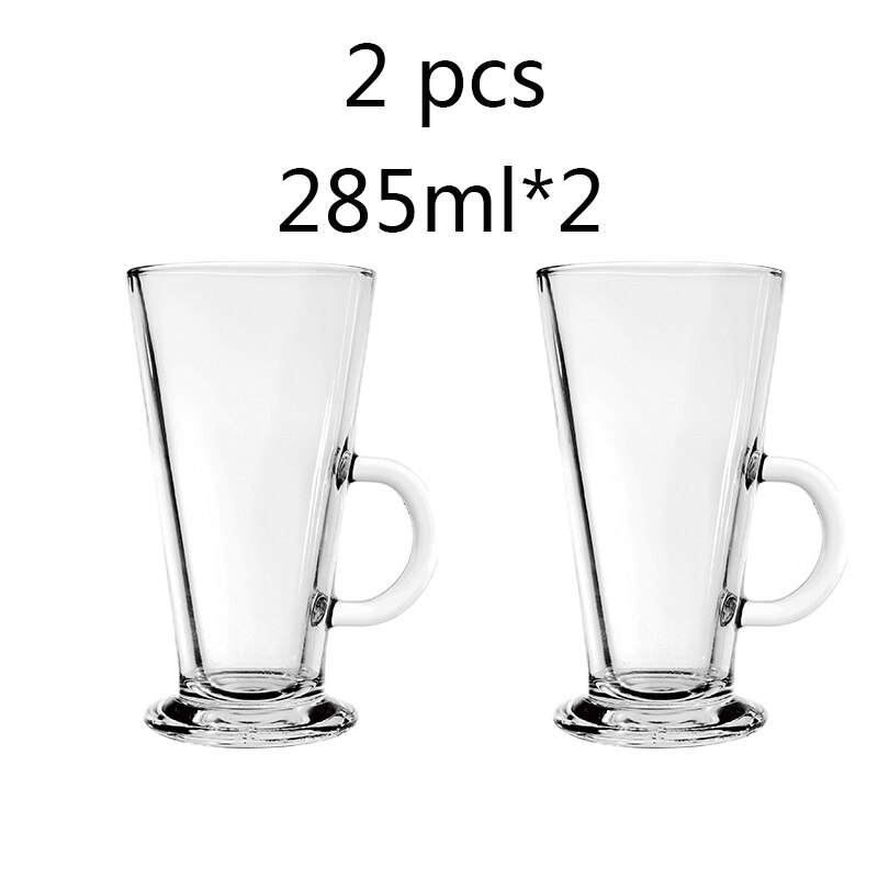 Coffee cup 250ml-285ml Irish coffee latte glass Juice smoothie cup Milk tea cup Inclined with handle Single transparent glass: 285ml  X2