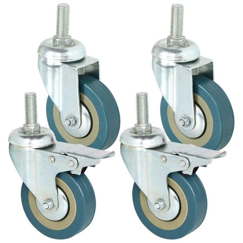 4Pcs 2 Inch Swivel Caster Wheels Heavy Duty Caster with M10x30mm Threaded Stem Wheels For Carts workbench Equipment: Default Title