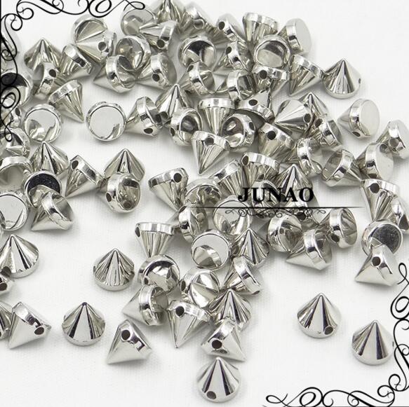 Junao 500 Pcs 8 Mm Goud Zilver Kleur Studs Spikes Plastic Decoratieve Klinknagel Naaien Punk Klinknagels Voor Lederen Kleding Sieraden ambachten: Silver