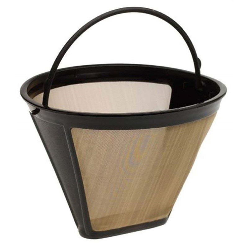 Cone-Style Reusable Coffee Filter 10-12 Cup Permanent Coffee Maker Machine Filter Gold Mesh with Handle Cafe Coffees Tools